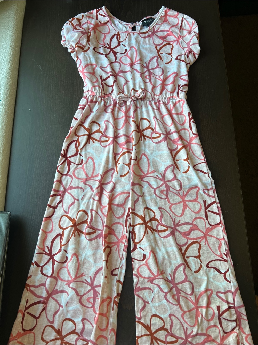 Girls Pink & Brown Bow Print Jumpsuit